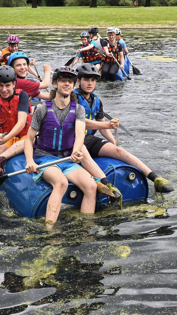 Explorer scouts sucseeding in learning skills for life while raft racing at a hull park